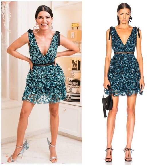 SELF-PORTRAIT openwork detail sequined flounced Tiered mini dress women’s 2 NWT - Picture 1 of 12